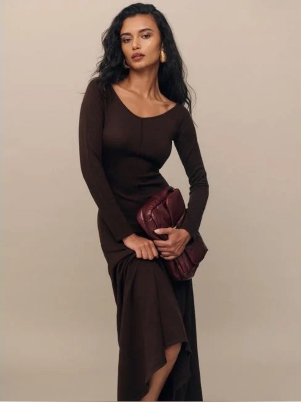 REFORMATION Livia Regenerative Merino Wool Sweater Dress in Brown Size XS VGUC